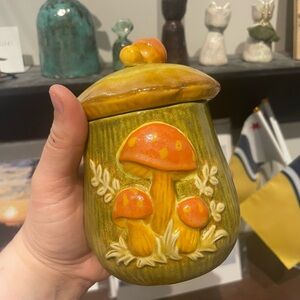 Ceramic Mushroom Canister - Green and Orange